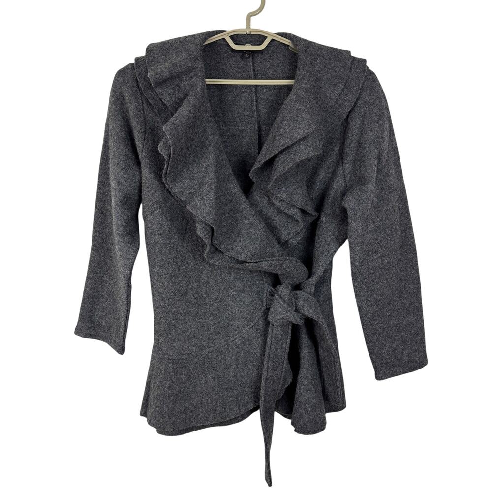 Marisa Christina Gray Boiled Wool Wrap Jacket Coat 1X Ruffle Collar